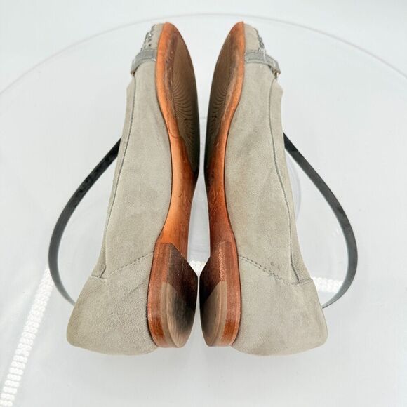 AGL Italy Monika Ballet Flat Size 36.5 6.5 beige silver studded Leather Comfy - Picture 8 of 14